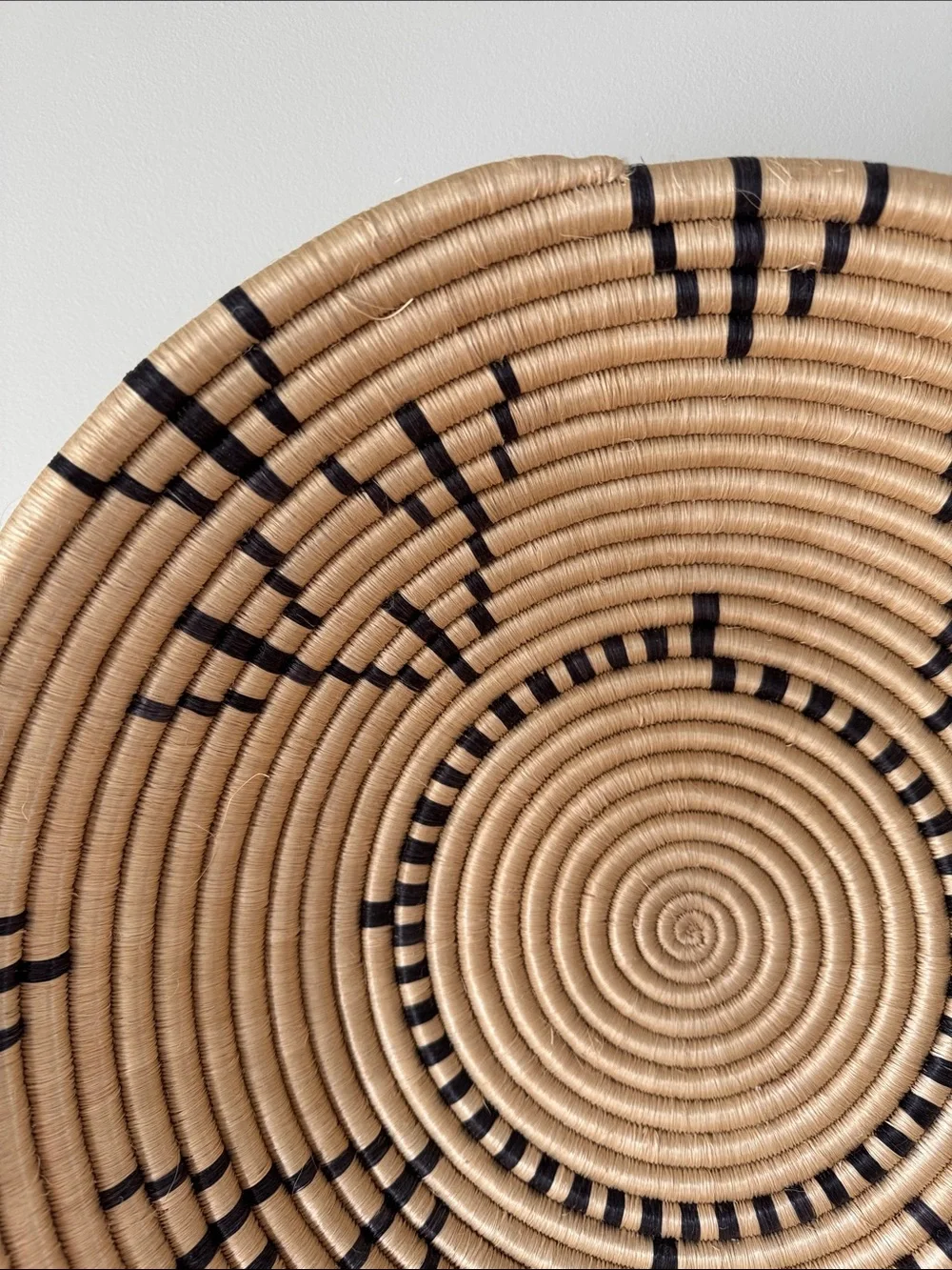 Fair Trade Handwoven Natural and Black Wall Basket - Bohemian Decorative Accent